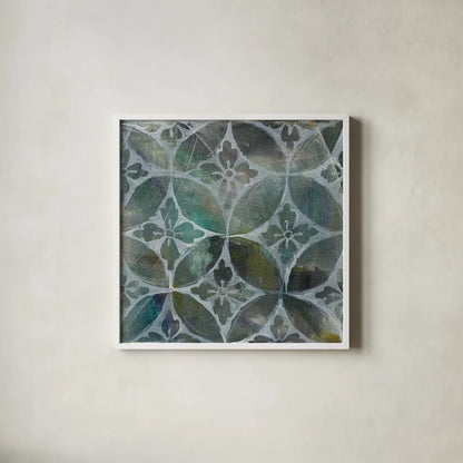 Tile Element II by Danhui Nai. Shown in a crisp white glass frame for a clean and minimalist style. Available as an archival giclee rolled canvas, fine art paper, or poster print. SKU 30141a.