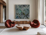 Tile Element II by Danhui Nai. Shown as extra-large giant wall art in a modern living room. Available as an archival giclee rolled canvas, fine art paper, or poster print. SKU 30141a.