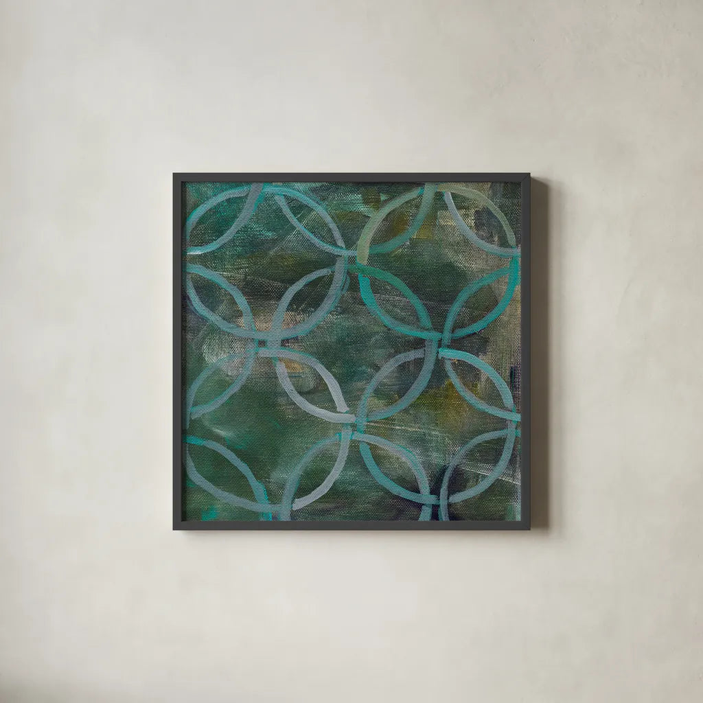 Tile Element III by Danhui Nai. Shown in a sleek black glass frame for a contemporary gallery look. Available as an archival giclee rolled canvas, fine art paper, or poster print. SKU 30142a.