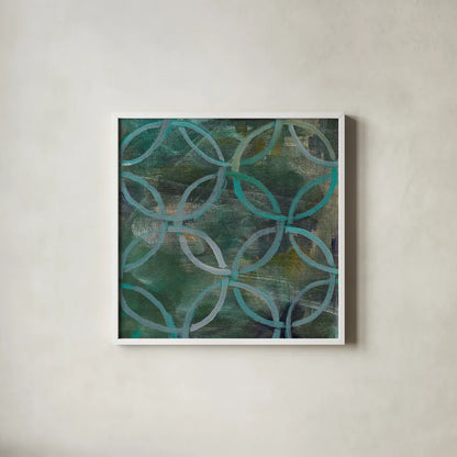 Tile Element III by Danhui Nai. Shown in a crisp white glass frame for a clean and minimalist style. Available as an archival giclee rolled canvas, fine art paper, or poster print. SKU 30142a.