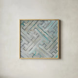 Tile Element IV by Danhui Nai. Shown in a natural wood glass frame for a timeless modern aesthetic. Available as an archival giclee rolled canvas, fine art paper, or poster print. SKU 30143a.