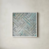 Tile Element IV by Danhui Nai. Shown in a crisp white glass frame for a clean and minimalist style. Available as an archival giclee rolled canvas, fine art paper, or poster print. SKU 30143a.