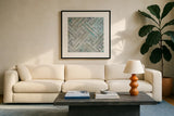 Tile Element IV by Danhui Nai. Displayed in a glass frame with matte in a clean modern living room. Available as an archival giclee rolled canvas, fine art paper, or poster print. SKU 30143a.