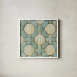 Tile Element V by Danhui Nai. Shown in a crisp white glass frame for a clean and minimalist style. Available as an archival giclee rolled canvas, fine art paper, or poster print. SKU 30144a.