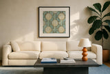 Tile Element V by Danhui Nai. Displayed in a glass frame with matte in a clean modern living room. Available as an archival giclee rolled canvas, fine art paper, or poster print. SKU 30144a.