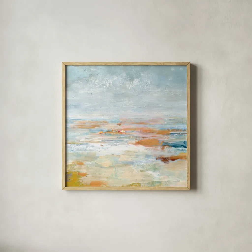 To the Sea by Danhui Nai. Shown in a natural wood glass frame for a timeless modern aesthetic. Available as an archival giclee rolled canvas, fine art paper, or poster print. SKU 80147a.
