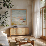 To the Sea by Danhui Nai. Shown in a natural wood frame in a cozy modern living room. Available as an archival giclee rolled canvas, fine art paper, or poster print. SKU 80147a.