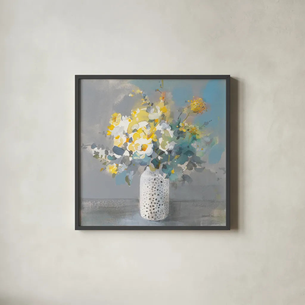 Touch of Spring I by Danhui Nai. Shown in a sleek black glass frame for a contemporary gallery look. Available as an archival giclee rolled canvas, fine art paper, or poster print. SKU 69672a.