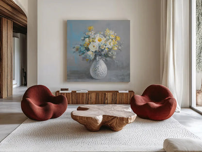 Touch of Spring II by Danhui Nai. Shown as extra-large giant wall art in a modern living room. Available as an archival giclee rolled canvas, fine art paper, or poster print. SKU 69673a.