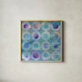 Touching Circles II by Danhui Nai. Shown in a natural wood glass frame for a timeless modern aesthetic. Available as an archival giclee rolled canvas, fine art paper, or poster print. SKU 44153a.