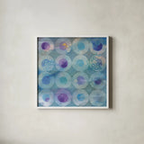 Touching Circles II by Danhui Nai. Shown in a crisp white glass frame for a clean and minimalist style. Available as an archival giclee rolled canvas, fine art paper, or poster print. SKU 44153a.