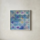 Touching Circles III by Danhui Nai. Shown in a crisp white glass frame for a clean and minimalist style. Available as an archival giclee rolled canvas, fine art paper, or poster print. SKU 44154a.