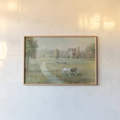 Tranquil Farm Crop by Danhui Nai. shown as a paper print in a natural frame. Available as a archival giclee rolled canvas, fine art paper, or poster print. SKU 31266i.