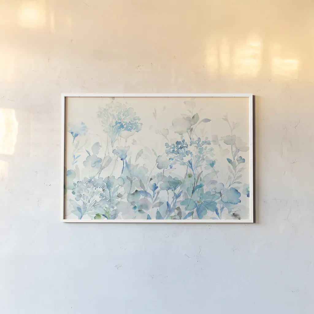 Translucent Garden Blue Crop by Danhui Nai. shown as a paper print in a white frame. Available as a archival giclee rolled canvas, fine art paper, or poster print. SKU 37425i.