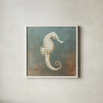 Treasures form the Sea I by Danhui Nai. Shown in a crisp white glass frame for a clean and minimalist style. Available as an archival giclee rolled canvas, fine art paper, or poster print. SKU 20689a.