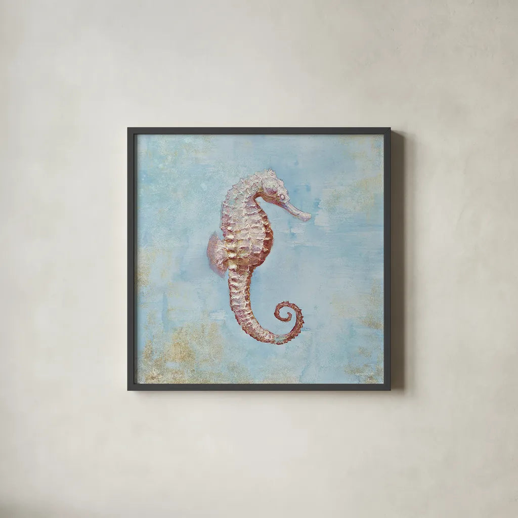 Treasures from the Sea I Watercolor by Danhui Nai. Shown in a sleek black glass frame for a contemporary gallery look. Available as an archival giclee rolled canvas, fine art paper, or poster print. SKU 26757a.
