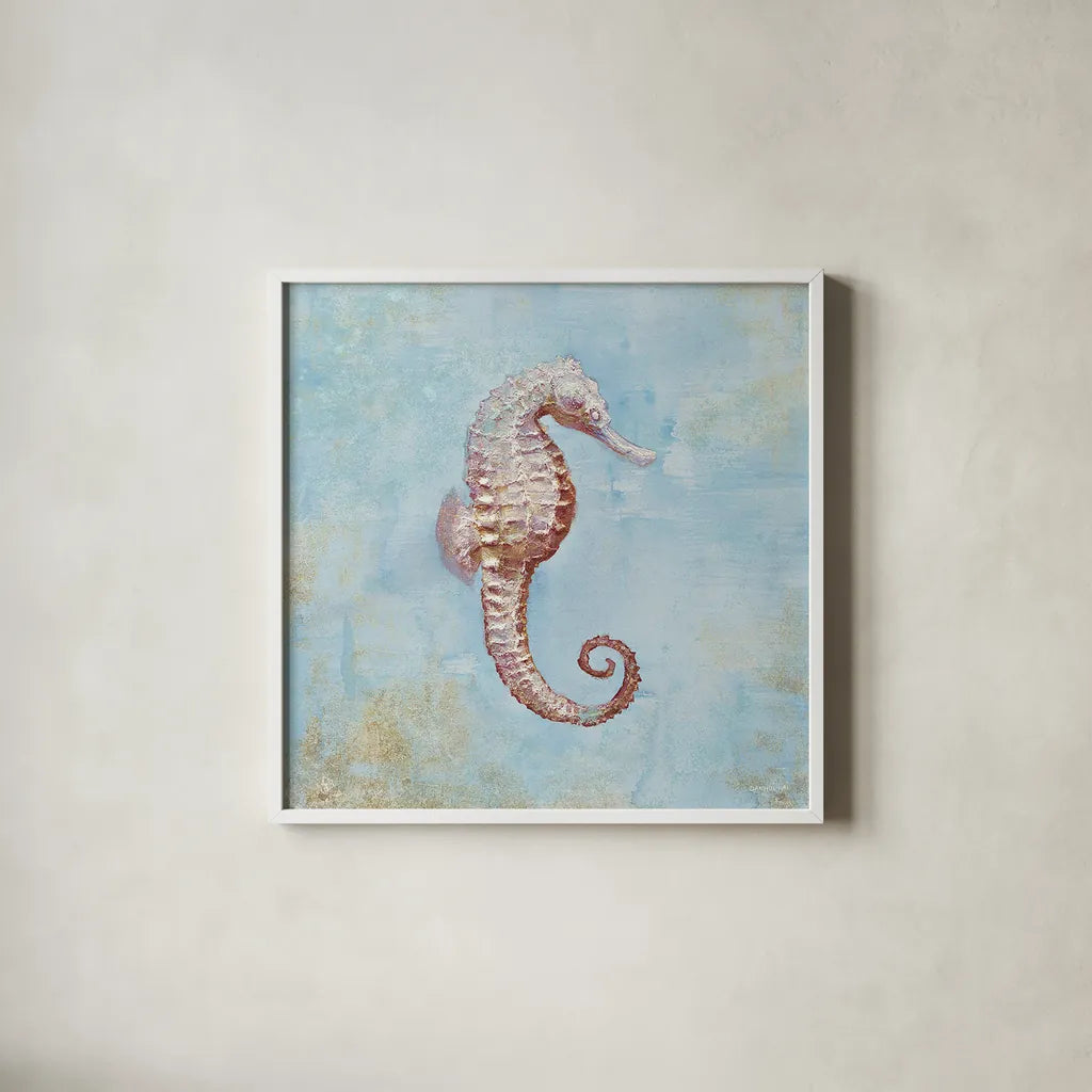 Treasures from the Sea I Watercolor by Danhui Nai. Shown in a crisp white glass frame for a clean and minimalist style. Available as an archival giclee rolled canvas, fine art paper, or poster print. SKU 26757a.