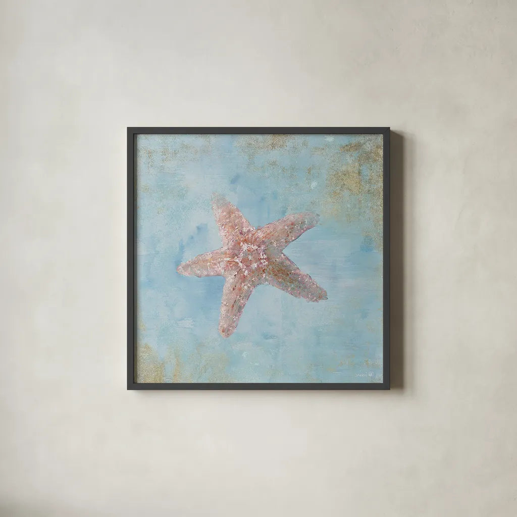 Treasures from the Sea IV Watercolor by Danhui Nai. Shown in a sleek black glass frame for a contemporary gallery look. Available as an archival giclee rolled canvas, fine art paper, or poster print. SKU 26760a.