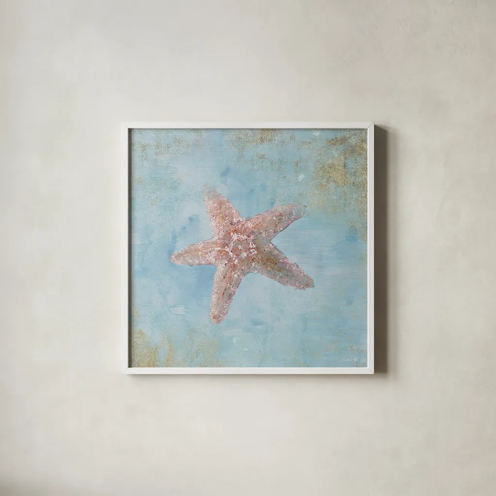 Treasures from the Sea IV Watercolor by Danhui Nai. Shown in a crisp white glass frame for a clean and minimalist style. Available as an archival giclee rolled canvas, fine art paper, or poster print. SKU 26760a.