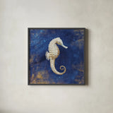 Treasures from the Sea Indigo I by Danhui Nai. Shown in a sleek black glass frame for a contemporary gallery look. Available as an archival giclee rolled canvas, fine art paper, or poster print. SKU 20048a.