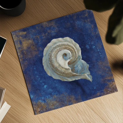 Treasures from the Sea Indigo III by Danhui Nai. Shown as a detailed flat fine art print, highlighting archival giclee quality. Available as an archival giclee rolled canvas, fine art paper, or poster print. SKU 20050a.