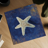 Treasures from the Sea Indigo IV by Danhui Nai. Shown as a detailed flat fine art print, highlighting archival giclee quality. Available as an archival giclee rolled canvas, fine art paper, or poster print. SKU 20051a.