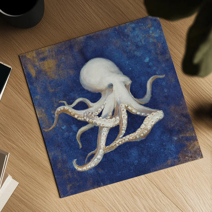 Treasures from the Sea Indigo V by Danhui Nai. Shown as a detailed flat fine art print, highlighting archival giclee quality. Available as an archival giclee rolled canvas, fine art paper, or poster print. SKU 20052a.