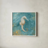 Treaures from the Sea I Aqua by Danhui Nai. Shown in a crisp white glass frame for a clean and minimalist style. Available as an archival giclee rolled canvas, fine art paper, or poster print. SKU 21825a.