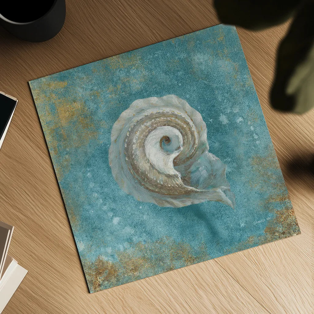 Treaures from the Sea III Aqua by Danhui Nai. Shown as a detailed flat fine art print, highlighting archival giclee quality. Available as an archival giclee rolled canvas, fine art paper, or poster print. SKU 21827a.