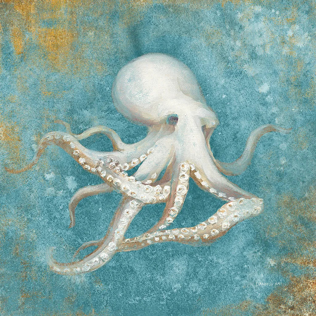 Treaures from the Sea V Aqua by Danhui Nai. SKU 21829a. Archival Giclee Fine art print for wall decor.