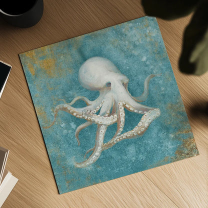 Treaures from the Sea V Aqua by Danhui Nai. Shown as a detailed flat fine art print, highlighting archival giclee quality. Available as an archival giclee rolled canvas, fine art paper, or poster print. SKU 21829a.