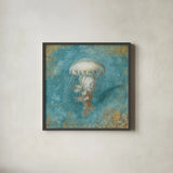 Treaures from the Sea VI Aqua by Danhui Nai. Shown in a sleek black glass frame for a contemporary gallery look. Available as an archival giclee rolled canvas, fine art paper, or poster print. SKU 21830a.