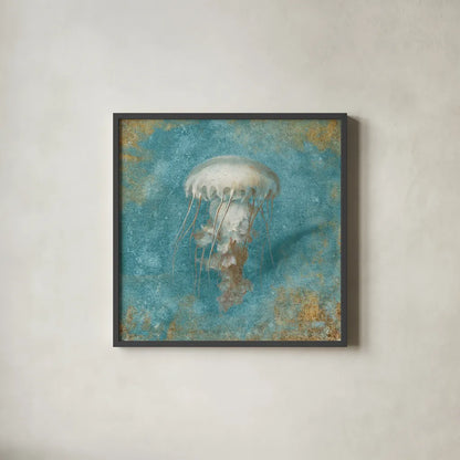 Treaures from the Sea VI Aqua by Danhui Nai. Shown in a sleek black glass frame for a contemporary gallery look. Available as an archival giclee rolled canvas, fine art paper, or poster print. SKU 21830a.