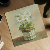 Tres Chic Daisies by Danhui Nai. Shown as a detailed flat fine art print, highlighting archival giclee quality. Available as an archival giclee rolled canvas, fine art paper, or poster print. SKU 10158a.