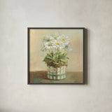Tres Chic Daisies by Danhui Nai. Shown in a sleek black glass frame for a contemporary gallery look. Available as an archival giclee rolled canvas, fine art paper, or poster print. SKU 10158a.