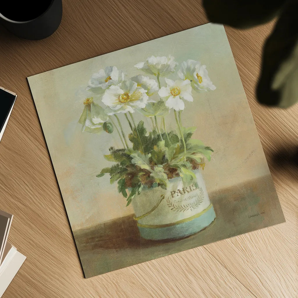 Tres Chic Poppies by Danhui Nai. Shown as a detailed flat fine art print, highlighting archival giclee quality. Available as an archival giclee rolled canvas, fine art paper, or poster print. SKU 10159a.