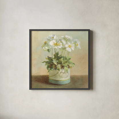 Tres Chic Poppies by Danhui Nai. Shown in a sleek black glass frame for a contemporary gallery look. Available as an archival giclee rolled canvas, fine art paper, or poster print. SKU 10159a.