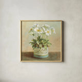 Tres Chic Poppies by Danhui Nai. Shown in a natural wood glass frame for a timeless modern aesthetic. Available as an archival giclee rolled canvas, fine art paper, or poster print. SKU 10159a.