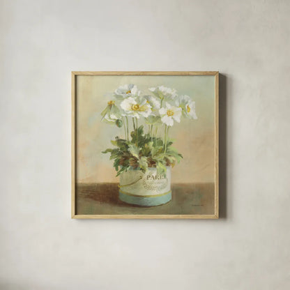 Tres Chic Poppies by Danhui Nai. Shown in a natural wood glass frame for a timeless modern aesthetic. Available as an archival giclee rolled canvas, fine art paper, or poster print. SKU 10159a.