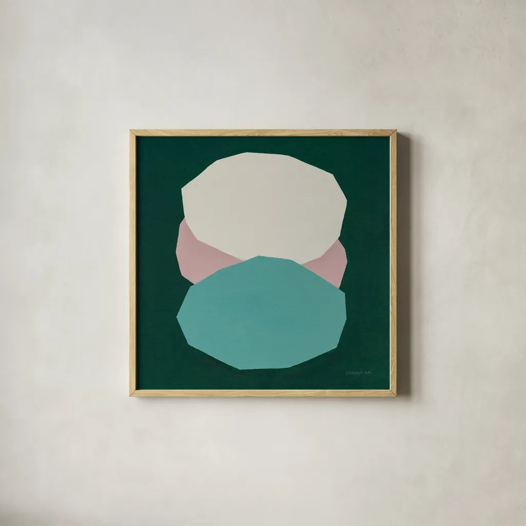 Trio by Danhui Nai. Shown in a natural wood glass frame for a timeless modern aesthetic. Available as an archival giclee rolled canvas, fine art paper, or poster print. SKU 85829a.
