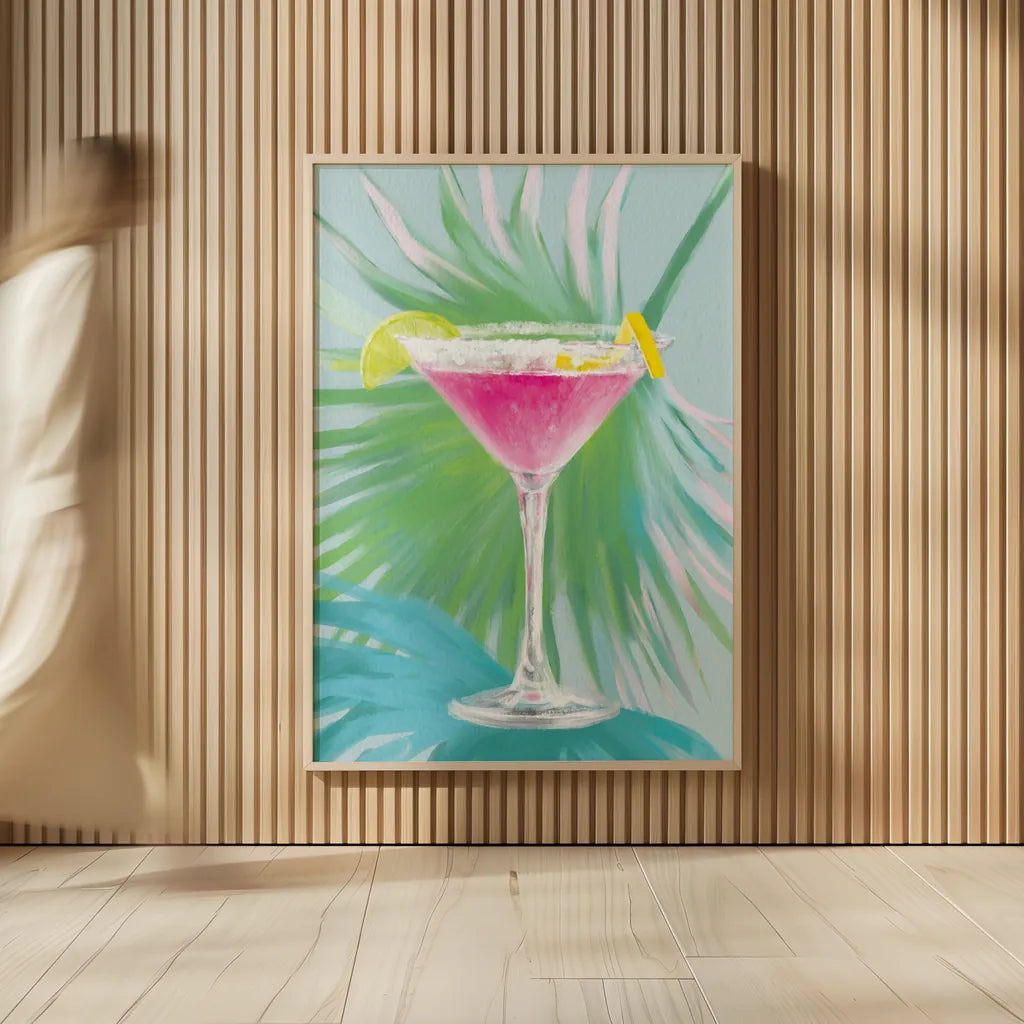 Tropical Cocktails II by Danhui Nai. shown as over sized large wall art. Available as an archival giclee rolled canvas, fine art paper, or poster print. SKU 92427h.