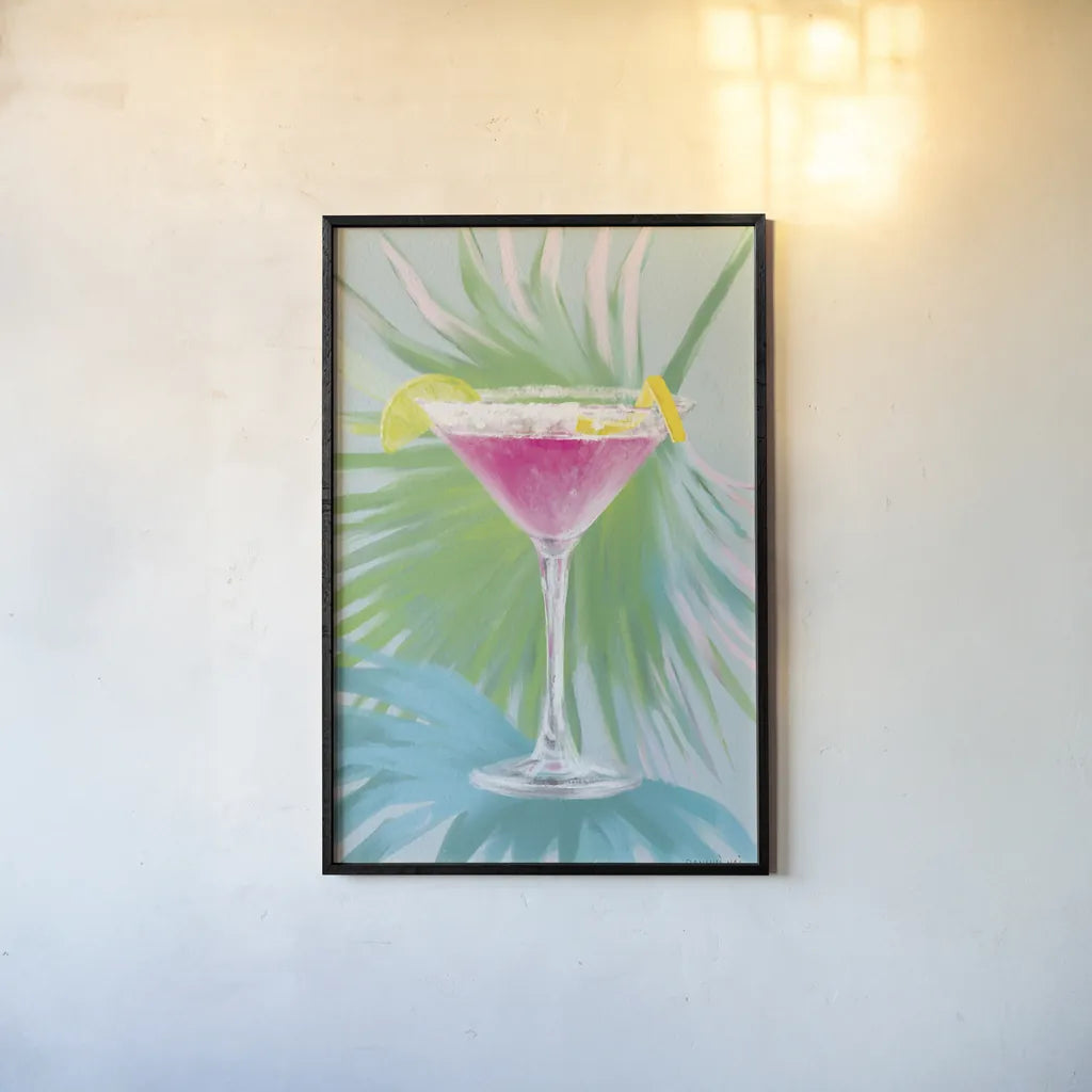 Tropical Cocktails II by Danhui Nai. shown as a paper print in a black flame. Available as a archival giclee rolled canvas, fine art paper, or poster print. SKU 92427h.