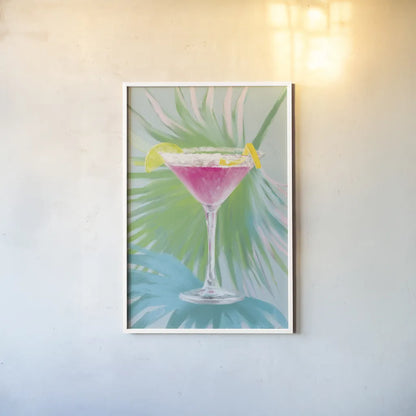 Tropical Cocktails II by Danhui Nai. shown as a paper print in a white frame. Available as a archival giclee rolled canvas, fine art paper, or poster print. SKU 92427h.