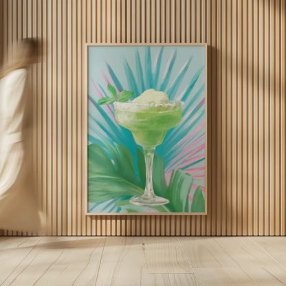 Tropical Cocktails III by Danhui Nai. shown as over sized large wall art. Available as an archival giclee rolled canvas, fine art paper, or poster print. SKU 92428h.