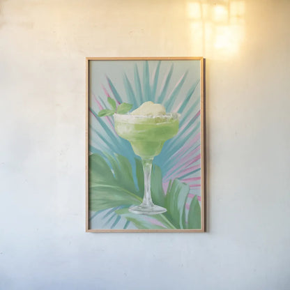 Tropical Cocktails III by Danhui Nai. shown as a paper print in a natural frame. Available as a archival giclee rolled canvas, fine art paper, or poster print. SKU 92428h.