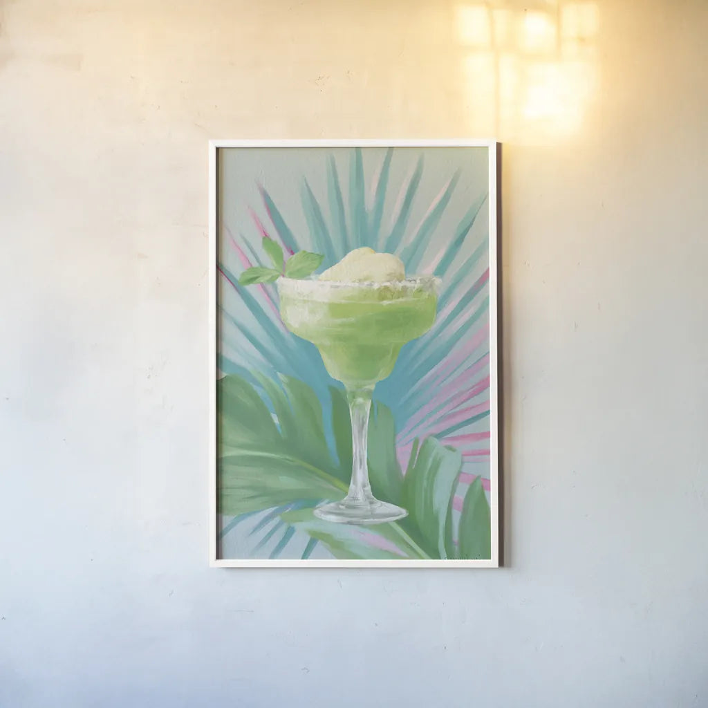 Tropical Cocktails III by Danhui Nai. shown as a paper print in a white frame. Available as a archival giclee rolled canvas, fine art paper, or poster print. SKU 92428h.