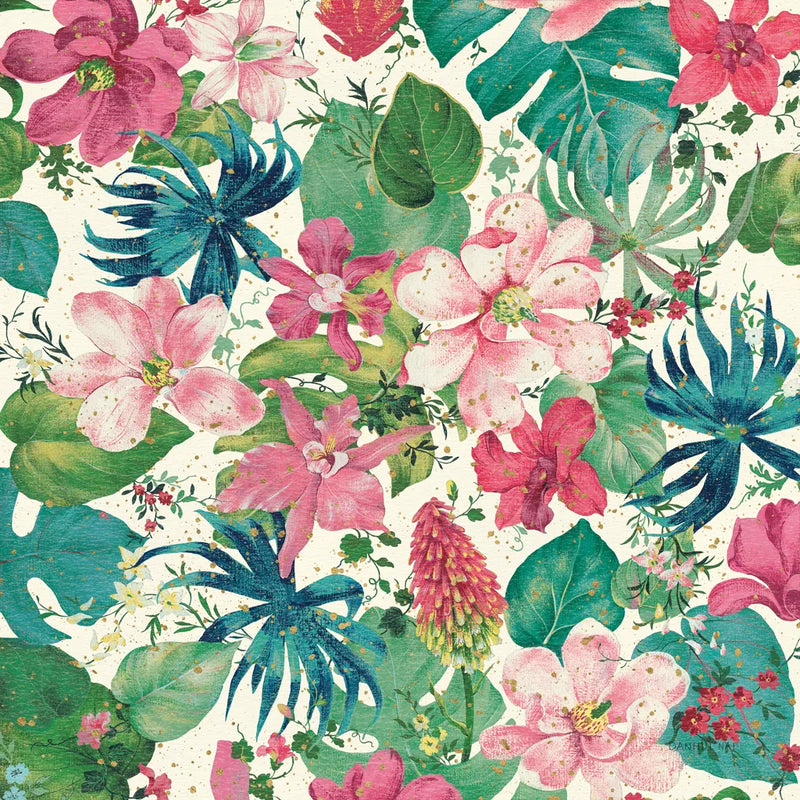 Tropical Dream Bright on Cream I Teal and Gold by Danhui Nai. SKU 91552a. Archival Giclee Fine art print for wall decor.