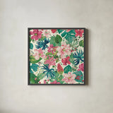 Tropical Dream Bright on Cream I Teal and Gold by Danhui Nai. Shown in a sleek black glass frame for a contemporary gallery look. Available as an archival giclee rolled canvas, fine art paper, or poster print. SKU 91552a.