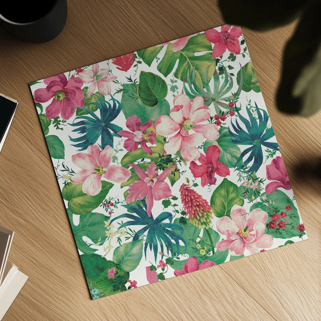 Tropical Dream Bright on White by Danhui Nai. Shown as a detailed flat fine art print, highlighting archival giclee quality. Available as an archival giclee rolled canvas, fine art paper, or poster print. SKU 24675a.