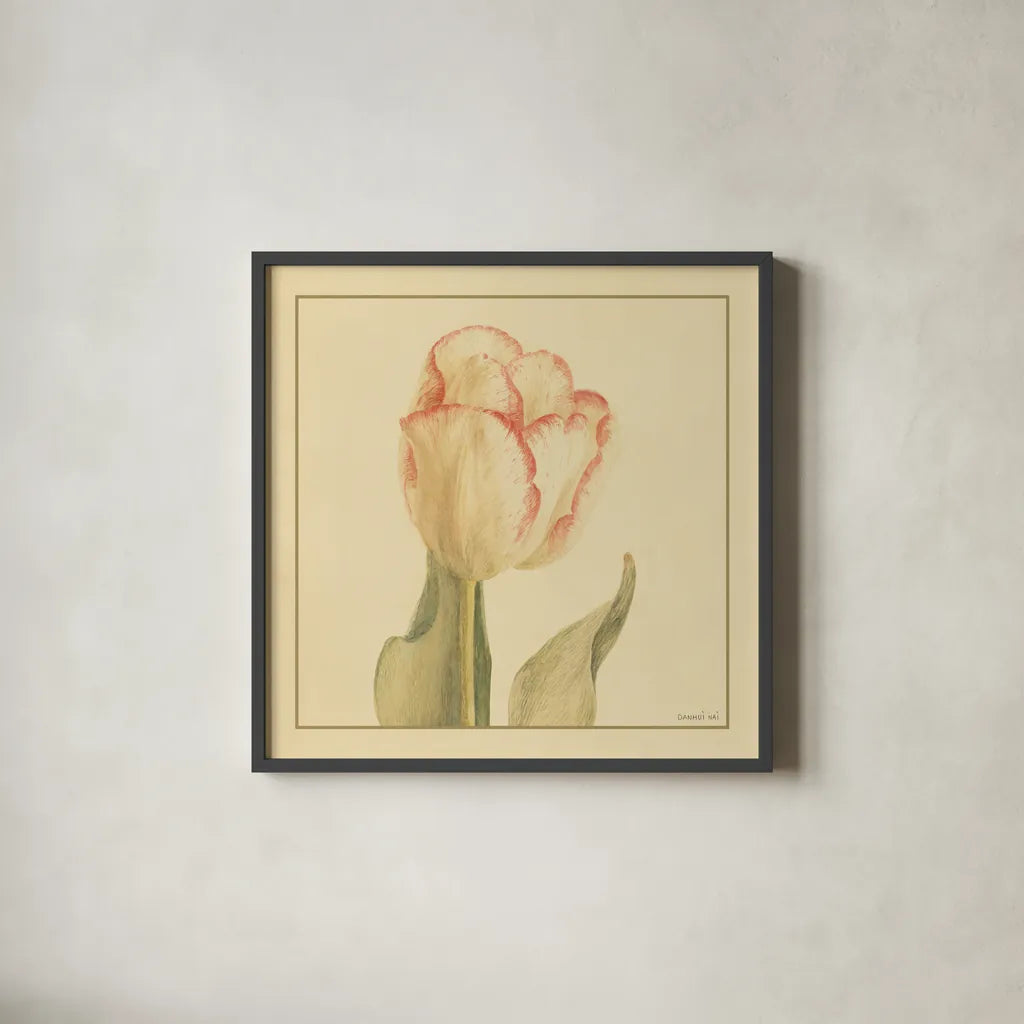 Tulip I by Danhui Nai. Shown in a sleek black glass frame for a contemporary gallery look. Available as an archival giclee rolled canvas, fine art paper, or poster print. SKU 5352a.